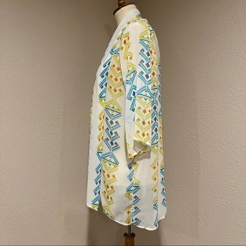 Peach Love California Aztec Geometric Kimono Sheer Ivory Chiffon Boho USA M - Picture 4 of 11